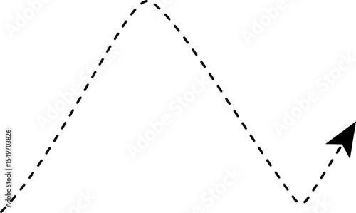 Dashed straight arrow with sequential upward and downward motion resembling a bounce.