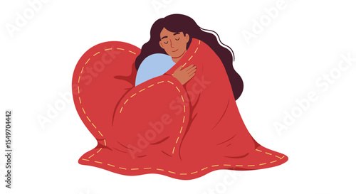 Cozy comfort with red blanket in peaceful, relaxed atmosphere for home decor or wellness design vector illustration