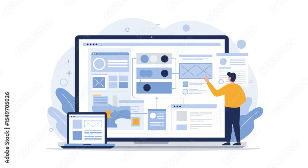 Web design and development concept with ui elements and creative process for digital projects vector illustration Web design and development concept with ui elements and creative process for digital projects vector illustration