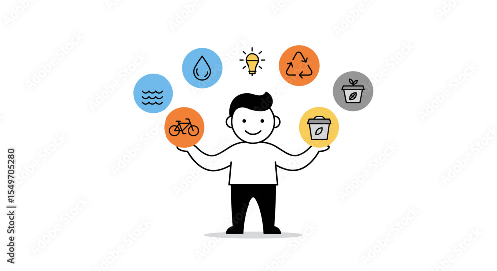 Eco-friendly lifestyle illustration with recycling and sustainability symbols vector illustration Eco-friendly lifestyle illustration with recycling and sustainability symbols vector illustration