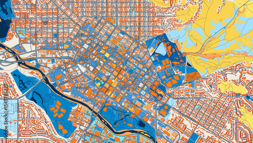 Colorful Boise Street Map with Labels and Buildings