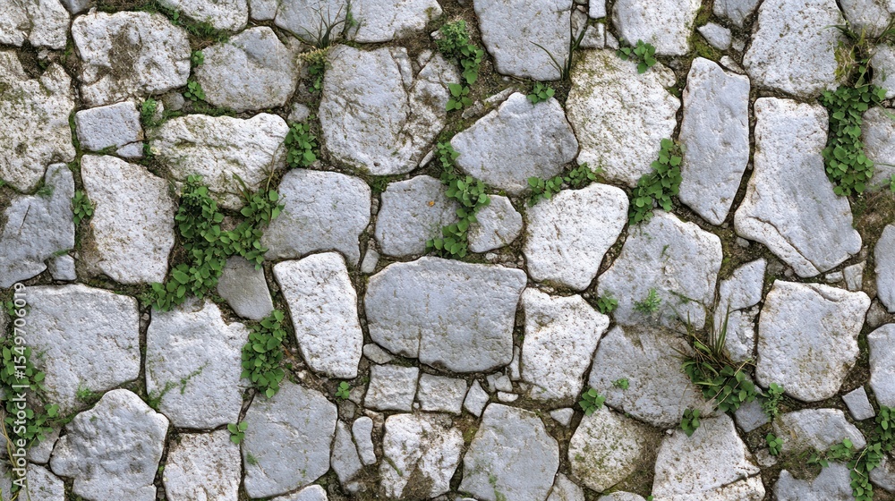 Obraz premium Ancient stone pavement with green plants