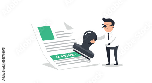 Businessman approving document with stamp illustration for business and office concepts vector illustration