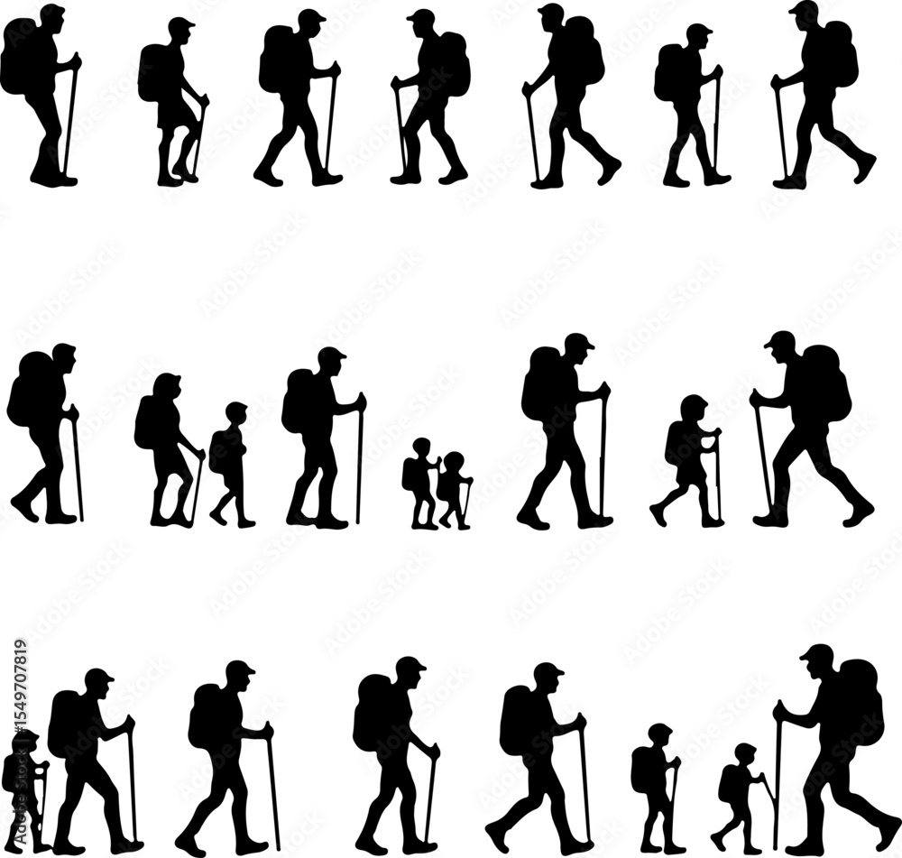 Fototapeta premium Mountain Climbing Silhouettes vector