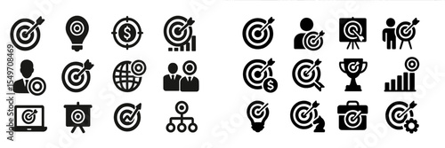 Various target icons representing goals, success, and achievements in business and personal development