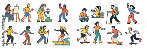 Diverse group of people engaging in various outdoor activities in a lively setting