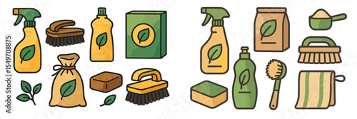 Eco-friendly cleaning supplies arranged for a sustainable household cleaning session at home
