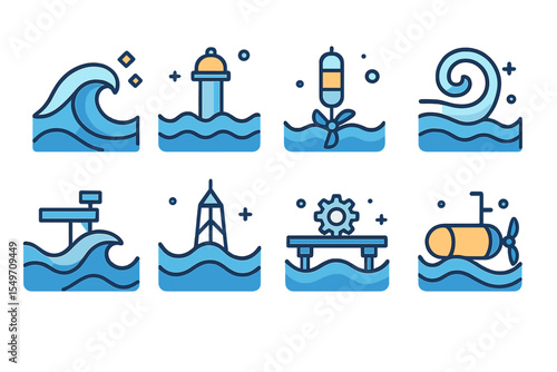 Elements of marine life and ocean technology depicted in a colorful illustration