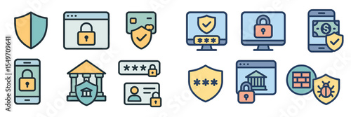 Security icons representing online protection measures for digital platforms and personal data privacy