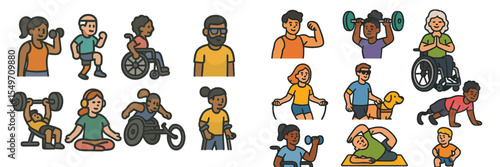 Diverse group engaging in various fitness activities to promote inclusivity and wellness for all abilities