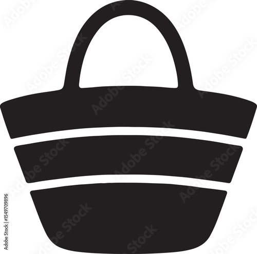 Silhouette vector of a straw beach bag, perfect for summer, vacation, seaside, and casual fashion designs.