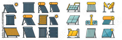 Solar energy systems showcase various solar panels and heating solutions in a bright, sunny environment