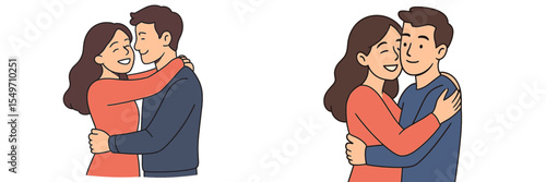 Couple sharing a warm embrace and smiling at each other in a cheerful moment indoors