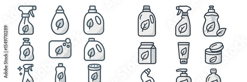Various cleaning products with eco-friendly branding displayed in a simple arrangement