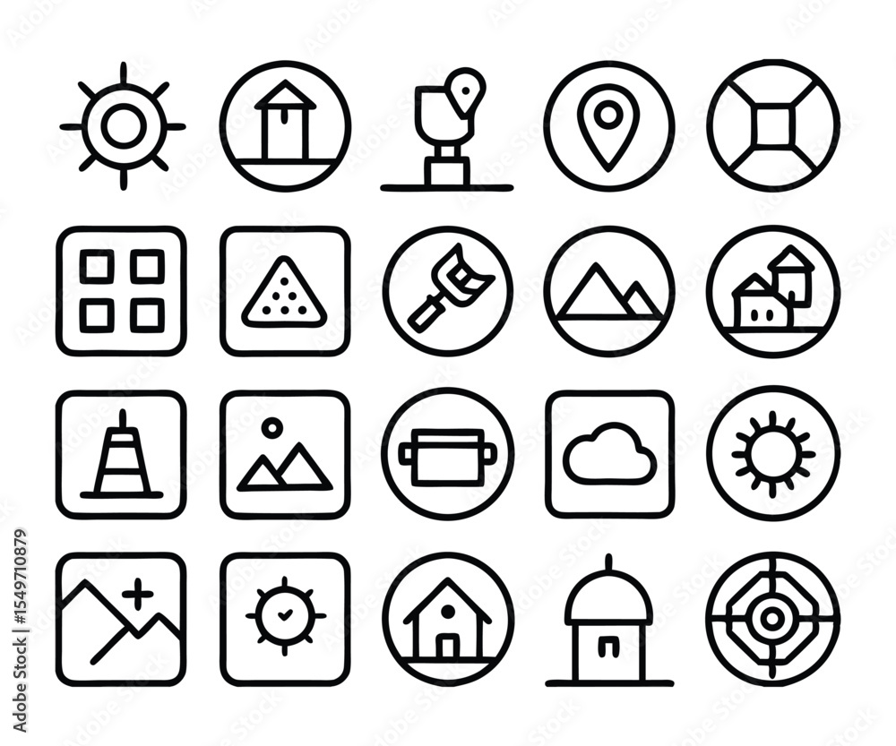 Fototapeta premium Set of 20 travel and landscape icons vector