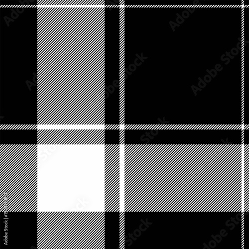 Stylish monochrome plaid pattern.  Perfect for textile design, website backgrounds, or fashion projects.  The bold black and white contrast creates a modern, versatile graphic.