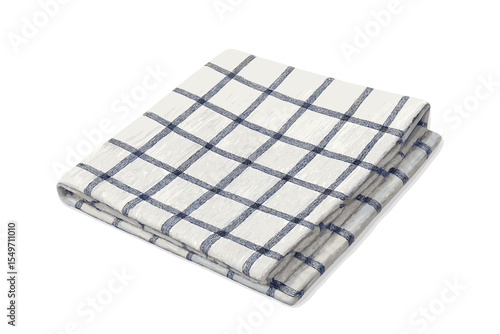 Checkered tablecloth with blue and white pattern folded neatly on a surface