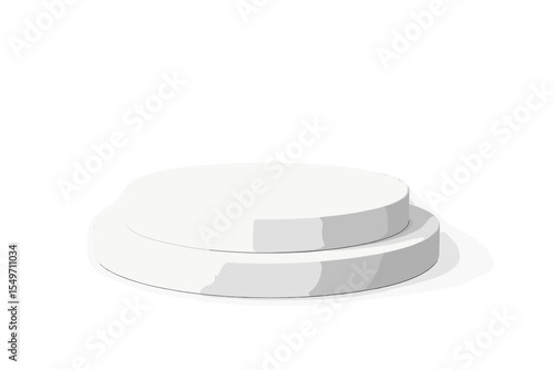 Round white display stands in a minimalist studio setting for showcasing products or artwork