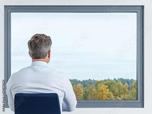 Businessman gazing at autumnal view through window