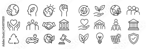 Icons representing sustainability, community, and environmental conservation in modern society