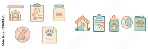 Visual representation of pet care essentials including icons for food, health, and safety tasks