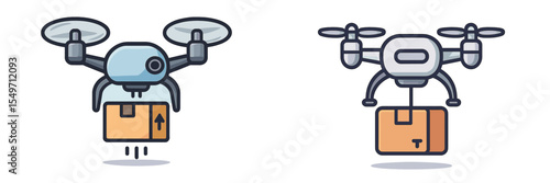 Drones delivering packages in an urban setting with modern technology and efficiency