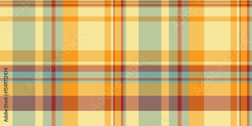 Close-up textile background fabric, front seamless plaid pattern. Teenager check vector texture tartan in amber and orange colors.