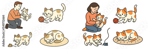 Families enjoy playful moments with kittens in a cozy indoor setting during a sunny afternoon
