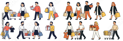 Busy shoppers carrying bags and gifts participate in holiday shopping at a local market during the festive season