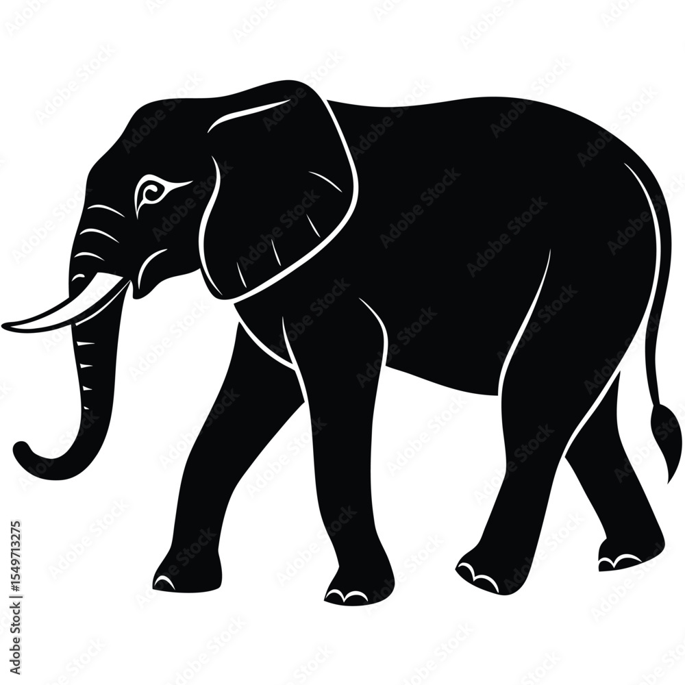 Obraz premium Black silhouette of an african elephant walking with its trunk down