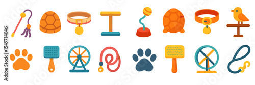 Collection of pet accessories and toys designed for small animals in vibrant colors with various textures