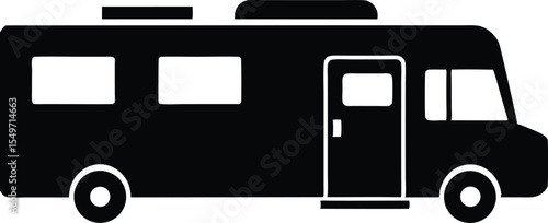 Simple Black and White RV Camper Van Icon for Travel and Recreation Designs