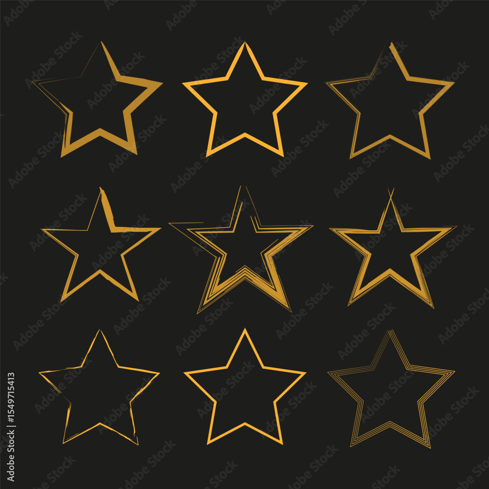 Star outlines collection. Golden stroke shapes. Bright festive elements. Vector light symbols. Star outlines collection. Golden stroke shapes. Bright festive elements. Vector light symbols.