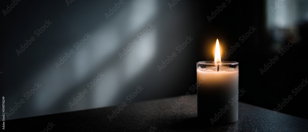 custom made wallpaper toronto digitalLit white candle flame glowing in the dark room, creating a warm and peaceful atmosphere Concept of remembrance, hope, spirituality, meditation, and relaxation