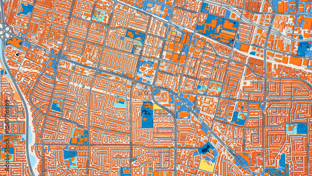 Obraz premium Colorful Sunnyvale Street Map with Labels and Buildings