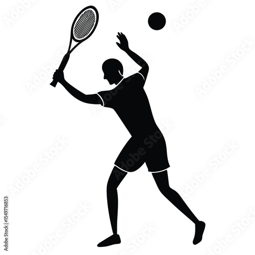 Silhouette of a tennis player hitting a forehand shot with a tennis ball