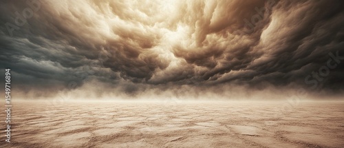 Fototapeta Naklejka Na Ścianę i Meble -  Dramatic Desert Landscape with Ominous Cloud Formation and Expansive Sand Terrain Capturing a Sense of Vastness and Atmospheric Tension