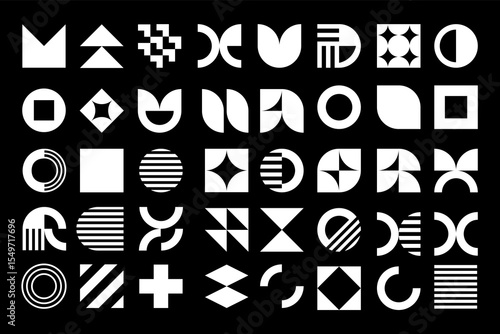 Bauhaus elements and vibrant geometric shapes arranged in a creative and abstract manner