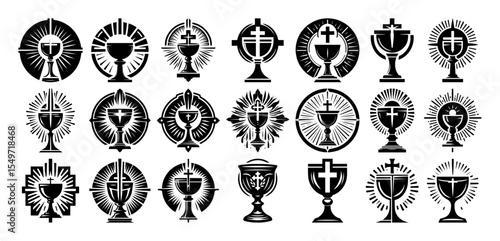 eucharistic symbols vector set – black outline holy communion icons