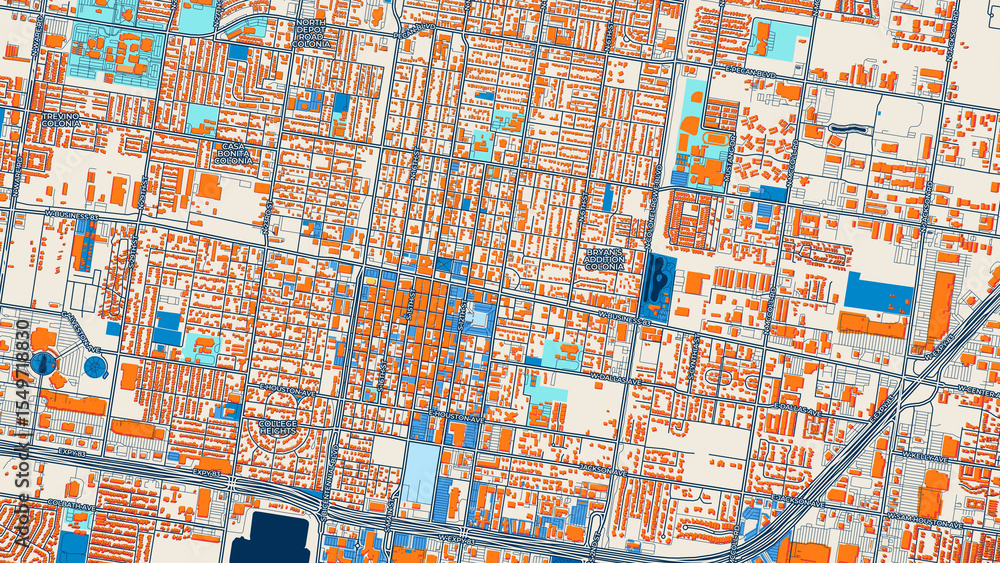 Fototapeta premium Colorful McAllen Street Map with Labels and Buildings
