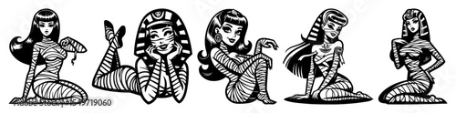 female pharaoh vector art – cute egyptian pin-up girl illustrations