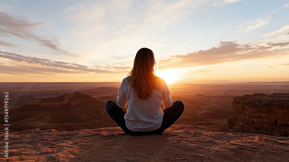 This serene image shows a silhouette of a woman sitting against a breathtaking sunset view, conveying peacefulness, introspection, and the beauty of nature at dusk and dawn. This serene image shows a silhouette of a woman sitting against a breathtaking sunset view, conveying peacefulness, introspection, and the beauty of nature at dusk and dawn.