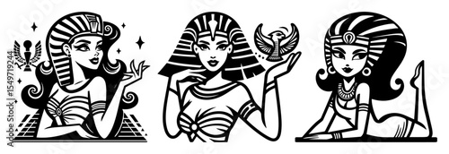 egyptian women vector set – ancient female characters with symbols