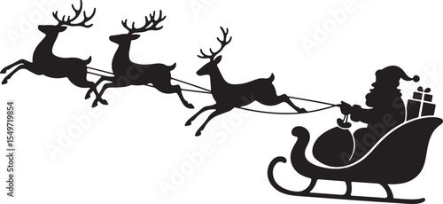 Santa sleigh in reindeer silhouette, santa's sleigh vector silhouette isolated on white background.
