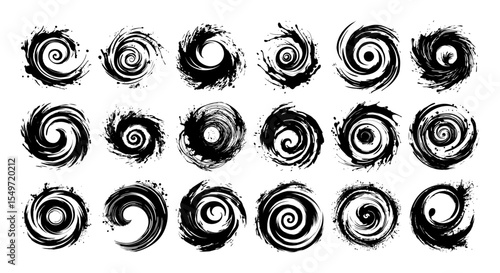 large brush swirl vector collection – abstract spiral ink illustration set