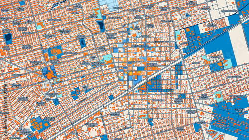 Tableau sur toile Colorful Midland Street Map with Labels and Buildings
