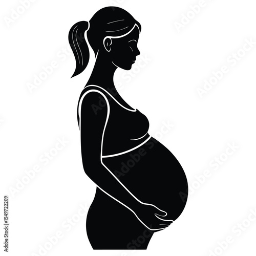 Silhouette of a pregnant woman holding her belly with her hands