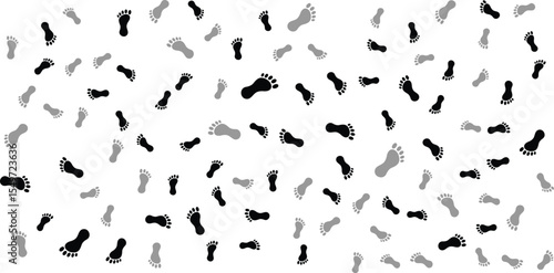 Seamless Pattern of Black and Grey Footprints on White Background.