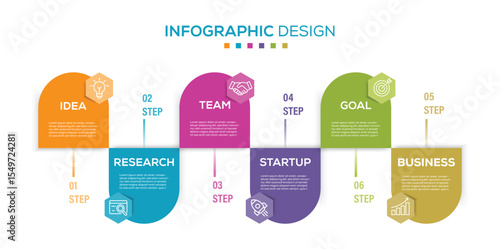 Modern business infographic template design with rounded rectangle. Process chart with 5 options, steps. vector chart in various colors, also with number and signs. 