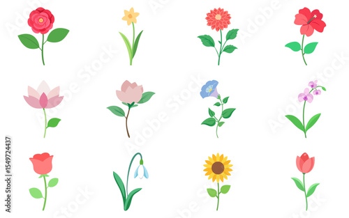Wallpaper Mural Set of flowers vector illustration, colorful floral collection, spring garden plants, decorative botanical Torontodigital.ca